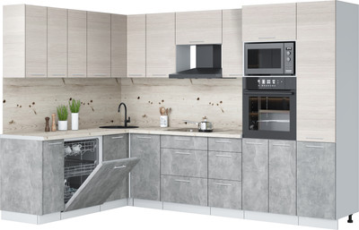 Кухонный гарнитур Interline Мила Лайт 1.896х2.98 (вудлайн кремовый/бетон/бискайская сосна)