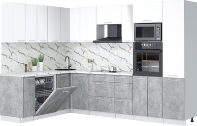 Кухонный гарнитур Interline Мила Лайт 1.896х2.98 (белый платинум/бетон/белый гранит)