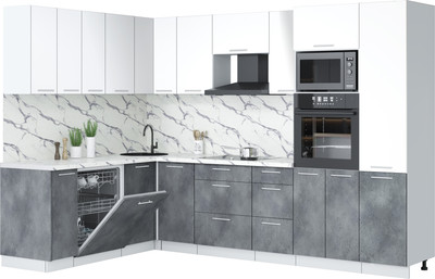 Кухонный гарнитур Interline Мила Лайт 1.896х2.98  (белый платинум/бетон портленд/белый гранит)