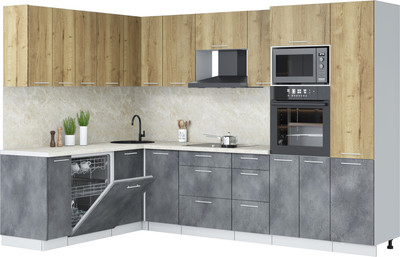 Кухонный гарнитур Interline Мила Лайт 1.896х2.98  (дуб золотой/бетон портленд/опал светлый)