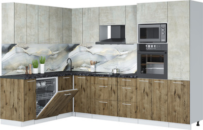 Кухонный гарнитур Interline Мила Лайт 1.896х2.98 (бетон лайт/дуб веллингтон/кастилло темный)