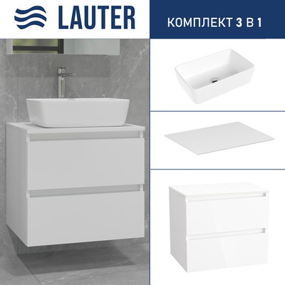 Тумба с умывальником Lauter Mia 60 + 21674A (белый глянец + столешница текстура камня, белый Mia 60)