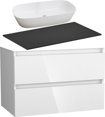 Тумба с умывальником Lauter Mia 80 + 21393-70 (белый глянец + столешница текстура камня, черный Mia 80)