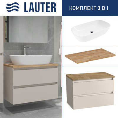 Тумба с умывальником Lauter Mia 80 + 21393-70 (кашемир + столешница из цельного дуба Mia 80)