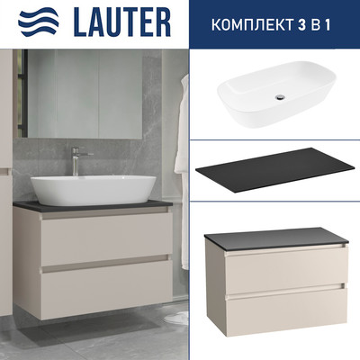 Тумба с умывальником Lauter Mia 80 + 21393-70 (кашемир + столешница текстура камня, черный Mia 80)