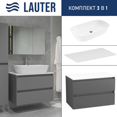 Тумба с умывальником Lauter Mia 80 + 21393-70 (графит + столешница текстура камня, белый Mia 80)