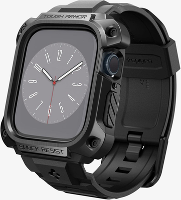 Ремешок для умных часов Spigen С чехлом Tough Armor Pro для Apple Watch 7/8/9 45мм / ACS05237 (Metal Black)