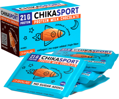 Протеиновый шоколад Chikalab Молочный с миндалем (4х100г)