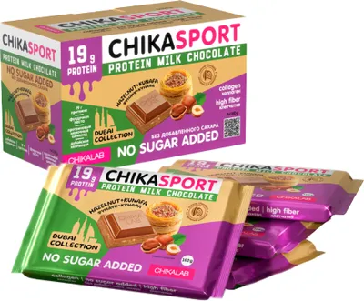 Протеиновый шоколад Chikalab Молочный с фундучной пастой и хрустящим тестом (4х100г)