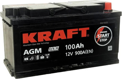 Автомобильный аккумулятор KrafT AGM R+ 900A / AGM-L5 (100 А/ч)