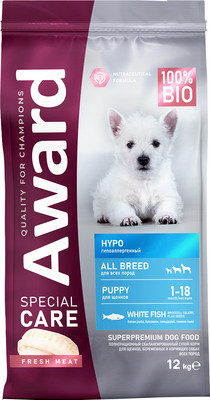 Сухой корм для собак Award Special Care Hypo Puppy Белая рыба (12кг)