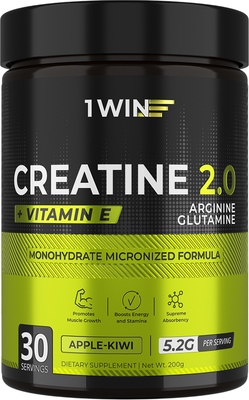 Креатин 1WIN С глютамином, аргинином, витамином Е (200г, яблоко/киви)