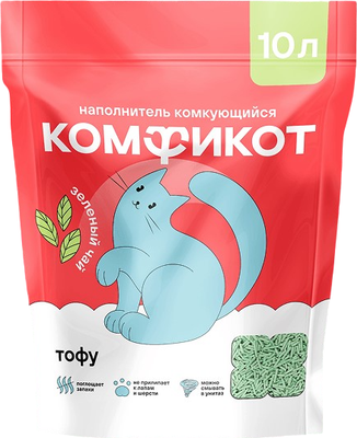 Наполнитель для туалета Комфикот Комкующийся тофу / 20337011 (зеленый чай, 10л)