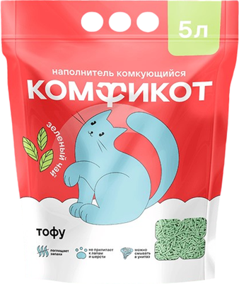 Наполнитель для туалета Комфикот Комкующийся тофу / 20337008 (зеленый чай, 5л)