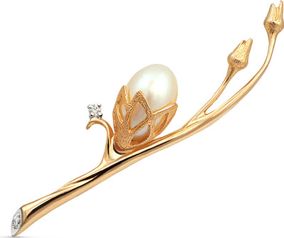 Брошь из желтого золота Кристалл CH36700226773 (с жемчугом и фианитом)