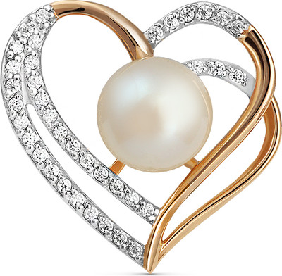 Брошь из желтого золота Кристалл CJ17200226773 (с жемчугом и фианитом)