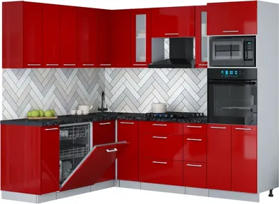 Кухонный гарнитур Interline Мила Gloss 1.896х2.38  (красный глянец/красный глянец/кастилло темный)