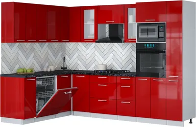 Кухонный гарнитур Interline Мила Gloss 1.896х2.88  (красный глянец/красный глянец/кастилло темный)