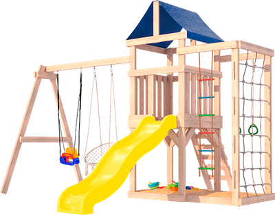 Игровой комплекс National Tree Company Со стенкой для лазания, качелями и плетенным креслом / ДНПМ-10 (неокрашенная)