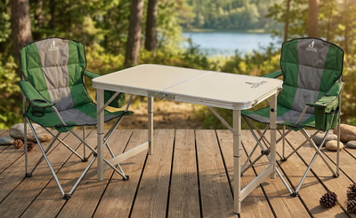 Комплект складной мебели Coyote Стол HYT003 50x80см + Кресло HKC-1003B (2шт, зеленый/черный)