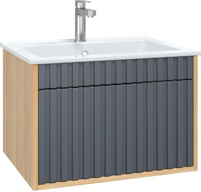 Тумба с умывальником Onika Дайлер 60 / 106151 + Керамин Бергамо Нова 60 встраиваемый (графит/дуб сонома)