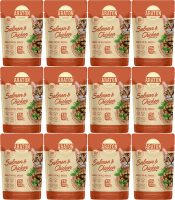 Влажный корм для кошек Araton Adult Кусочки в соусе с лососем и курицей (12x85г)