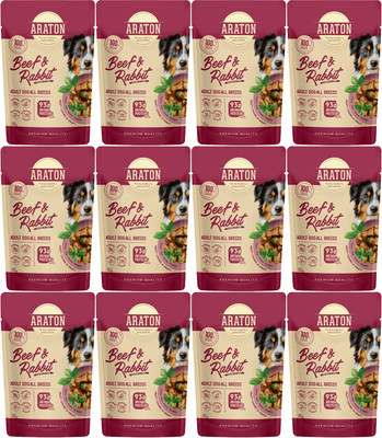 Влажный корм для собак Araton Adult Кусочки в соусе с говядиной и кроликом (12x85г)