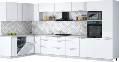 Кухонный гарнитур Interline Мила Gloss 1.896х3.98 (белый/белый/серый каспий)