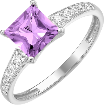 Кольцо из серебра 7 КАРАТ П1227-083СА (р.17, с аметистом и фианитами)