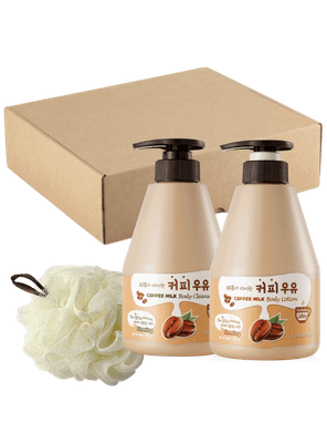 Набор косметики для тела Welcos Kwailnara Coffee Milk Гель для душа+Лосьон+мочалка (2x560мл)