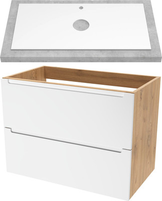 Тумба для ванной ЗОВ Дион 70 со столешницей T695C2 / D70LHO0M9003MKV5 (белый матовый/дуб)