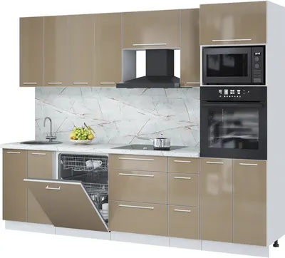 Кухонный гарнитур Interline Пластик 2.7-ПМ1 (капучино глянец/капучино глянец/серый каспий)