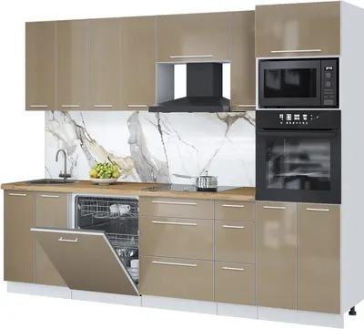 Кухонный гарнитур Interline Пластик 2.7-ПМ1 (капучино глянец/капучино глянец/дуб бунратти)