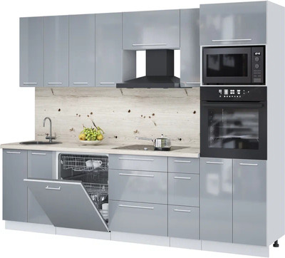 Кухонный гарнитур Interline Пластик 2.7-ПМ1 (туманный глянец/туманный глянец/бискайская сосна)