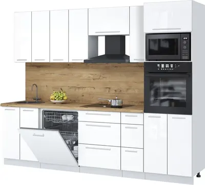 Кухонный гарнитур Interline Пластик 2.7-ПМ1 (белый глянец/белый глянец/дуб бунратти)