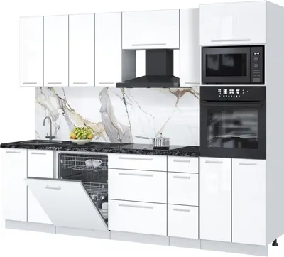 Кухонный гарнитур Interline Пластик 2.7-ПМ1 (белый глянец/белый глянец/кастилло темный)