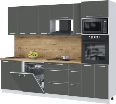 Кухонный гарнитур Interline Пластик 2.7-ПМ1 (шторм/шторм/дуб бунратти)