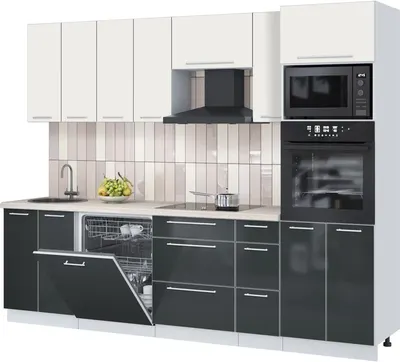 Кухонный гарнитур Interline Пластик 2.7-ПМ1 (антрацит глянец/зефирный/травертин серый)