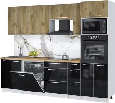 Кухонный гарнитур Interline Пластик 2.7-ПМ1 (черный глянец/дуб эпоксид/дуб бунратти)