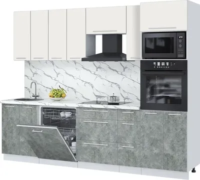 Кухонный гарнитур Interline Пластик 2.7-ПМ1 (мрамор/зефирный/белый гранит)