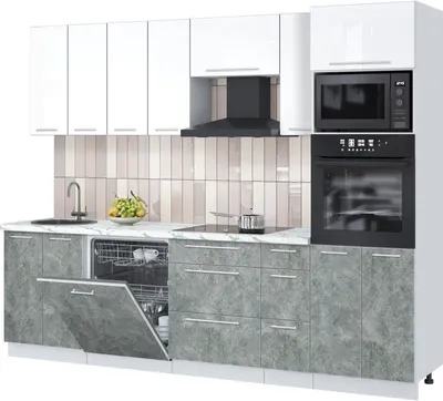 Кухонный гарнитур Interline Пластик 2.7-ПМ1 (мрамор/белый глянец/белый гранит)