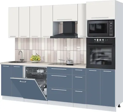 Кухонный гарнитур Interline Пластик 2.7-ПМ1 (арктический/зефирный/травертин серый)