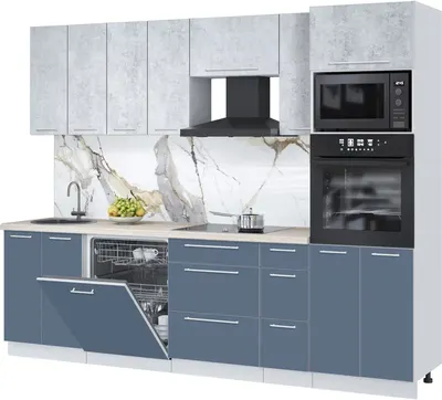 Кухонный гарнитур Interline Пластик 2.7-ПМ1 (арктический/оксид светлый/травертин серый)