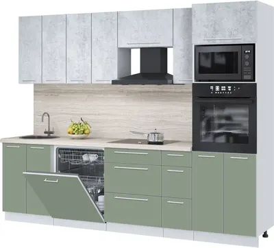 Кухонный гарнитур Interline Пластик 2.7-ПМ1 (полынь/оксид светлый/травертин серый)
