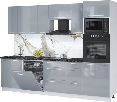 Кухонный гарнитур Interline Пластик 2.8-ПМ1 (туманный глянец/туманный глянец/кастилло темный)