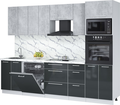 Кухонный гарнитур Interline Пластик 2.8-ПМ1 (антрацит глянец/оксид светлый/белый гранит)