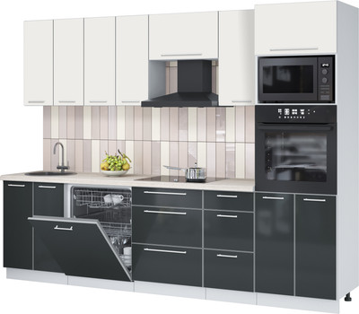 Кухонный гарнитур Interline Пластик 2.8-ПМ1 (антрацит глянец/зефирный/травертин серый)