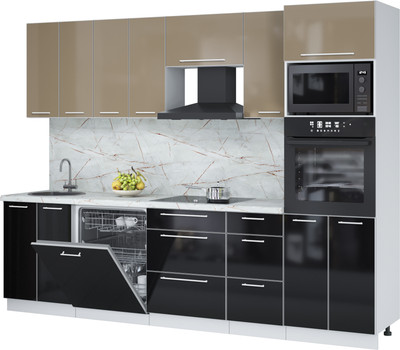 Кухонный гарнитур Interline Пластик 2.8-ПМ1 (черный глянец/капучино глянец/серый каспий)