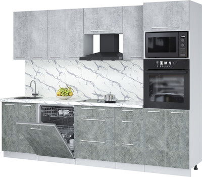 Кухонный гарнитур Interline Пластик 2.8-ПМ1 (мрамор/оксид светлый/белый гранит)