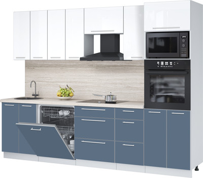 Кухонный гарнитур Interline Пластик 2.8-ПМ1 (арктический/белый глянец/травертин серый)